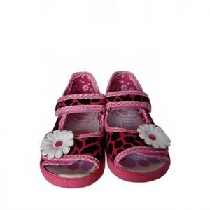 NEW RENBUT SHOES girl's velcro 2-strap sandal in pink/black/red